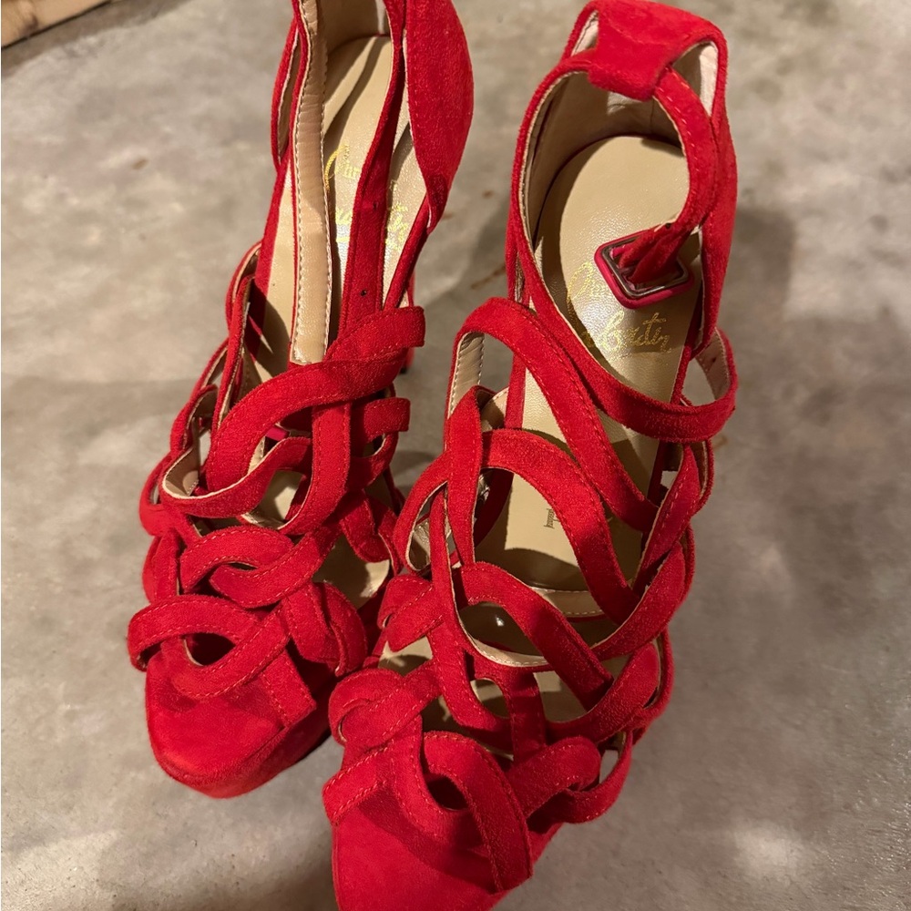 Christian Loubuitton Red Suede Larissa Women's Heels NWOB